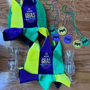 Bacardi Mardi Gras accessories for two. Hats, plastic glasses, & bead ne…